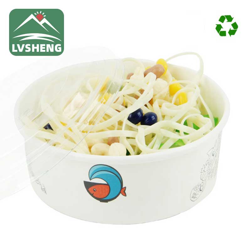 Valgest paberist salatikauss plastikust kaanega
